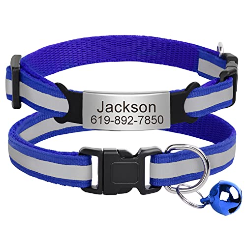 Benutzerdefiniertes Katzen-Namensschild-Halsband,Personalisierte ID-Gravur,Nylon,Kätzchen-Halskette,Katzen-Sicherheitsschnalle,Halsbänder,Haustierartikel,C-Blau-Silber,20-33m von VEKETE