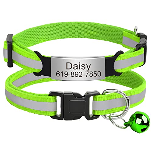 Benutzerdefiniertes Katzen-Namensschild-Halsband,Personalisierte ID-Gravur,Nylon,Kätzchen-Halskette,Katzen-Sicherheitsschnalle,Halsbänder,Haustierartikel,C-FL-Silber,20-33m von VEKETE