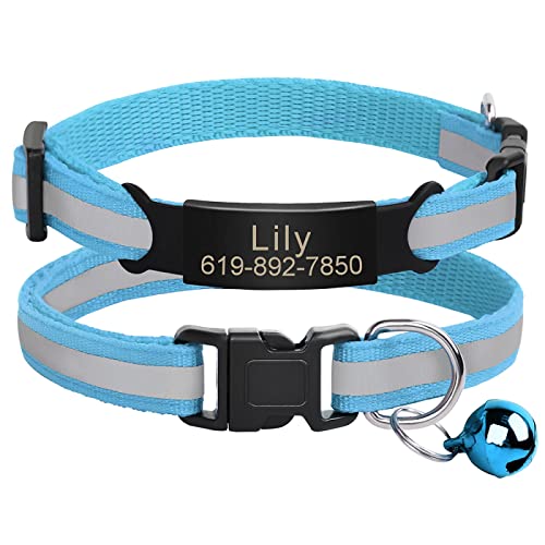 Benutzerdefiniertes Katzen-Namensschild-Halsband,Personalisierte ID-Gravur,Nylon,Kätzchen-Halskette,Katzen-Sicherheitsschnalle,Halsbänder,Haustierartikel,C-Lblau-Schwarz,20-33m von VEKETE