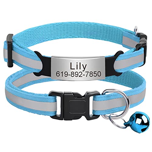 Benutzerdefiniertes Katzen-Namensschild-Halsband,Personalisierte ID-Gravur,Nylon,Kätzchen-Halskette,Katzen-Sicherheitsschnalle,Halsbänder,Haustierartikel,C-Lblau-Silber,20-33m von VEKETE