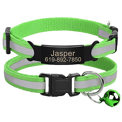 Benutzerdefiniertes Katzen-Namensschild-Halsband,Personalisierte ID-Gravur,Nylon,Kätzchen-Halskette,Katzen-Sicherheitsschnalle,Halsbänder,Haustierartikel,C-Lgrün-Schwarz,20-33m von VEKETE