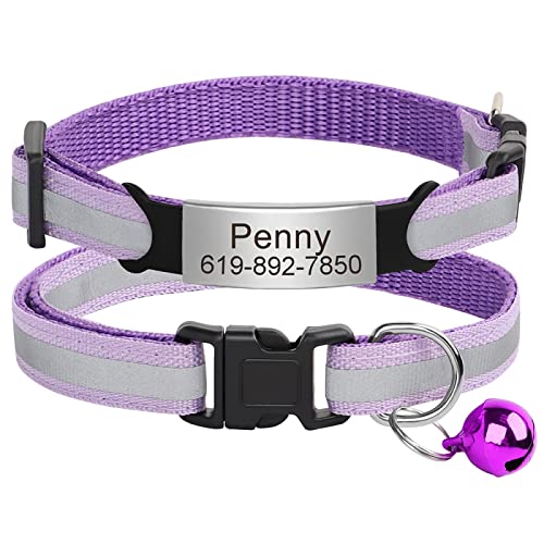 Benutzerdefiniertes Katzen-Namensschild-Halsband,Personalisierte ID-Gravur,Nylon,Kätzchen-Halskette,Katzen-Sicherheitsschnalle,Halsbänder,Haustierartikel,C-Lila-Silber,20-33m von VEKETE