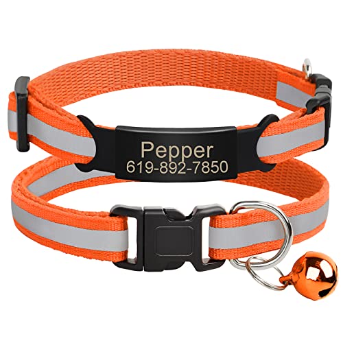 Benutzerdefiniertes Katzen-Namensschild-Halsband,Personalisierte ID-Gravur,Nylon,Kätzchen-Halskette,Katzen-Sicherheitsschnalle,Halsbänder,Haustierartikel,C-Orange-Schwarz,20-33m von VEKETE