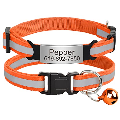 Benutzerdefiniertes Katzen-Namensschild-Halsband,Personalisierte ID-Gravur,Nylon,Kätzchen-Halskette,Katzen-Sicherheitsschnalle,Halsbänder,Haustierartikel,C-Orange-Silber,20-33m von VEKETE