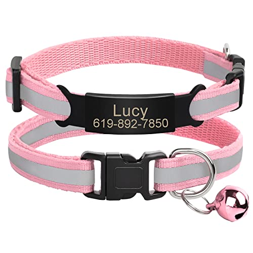 Benutzerdefiniertes Katzen-Namensschild-Halsband,Personalisierte ID-Gravur,Nylon,Kätzchen-Halskette,Katzen-Sicherheitsschnalle,Halsbänder,Haustierartikel,C-Rosa-Schwarz,20-33m von VEKETE