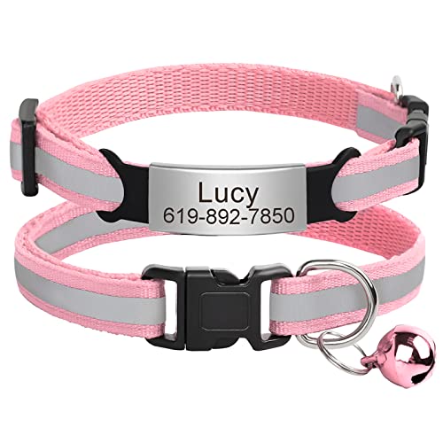 Benutzerdefiniertes Katzen-Namensschild-Halsband,Personalisierte ID-Gravur,Nylon,Kätzchen-Halskette,Katzen-Sicherheitsschnalle,Halsbänder,Haustierartikel,C-Rosa-Silber,20-33m von VEKETE