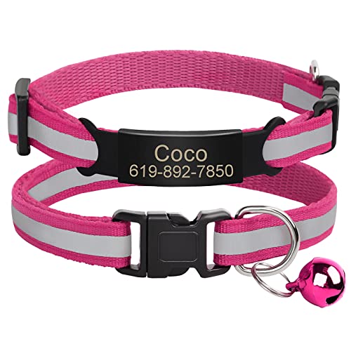 Benutzerdefiniertes Katzen-Namensschild-Halsband,Personalisierte ID-Gravur,Nylon,Kätzchen-Halskette,Katzen-Sicherheitsschnalle,Halsbänder,Haustierartikel,C-Rose-Schwarz,20-33m von VEKETE