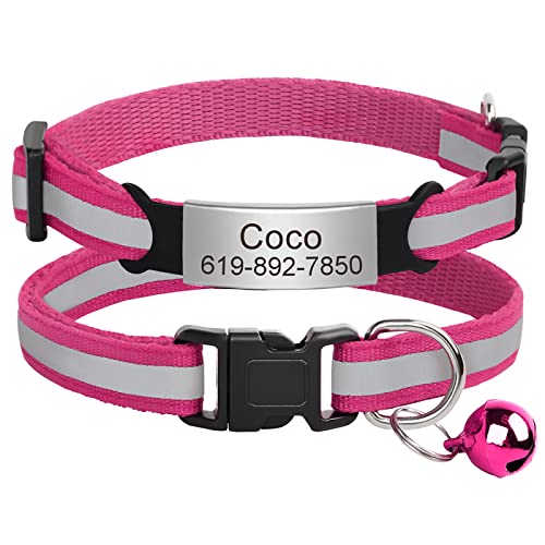 Benutzerdefiniertes Katzen-Namensschild-Halsband,Personalisierte ID-Gravur,Nylon,Kätzchen-Halskette,Katzen-Sicherheitsschnalle,Halsbänder,Haustierartikel,C-Rose-Silber,20-33m von VEKETE