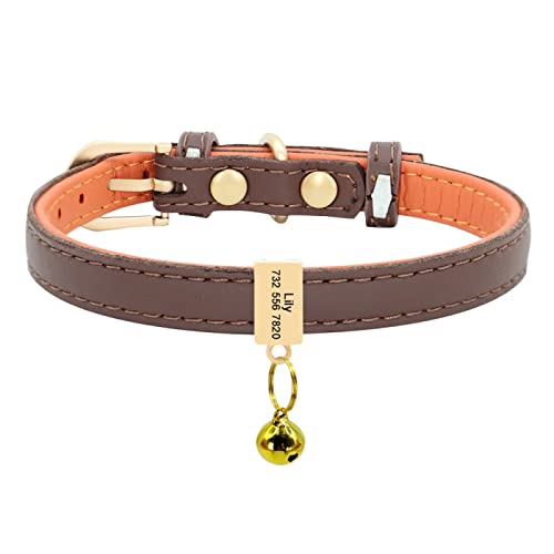 Benutzerdefiniertes Leder-Katzenhalsband Personalisiertes Kleines Hundewelpenhalsband Graviertes Katzenhaustierhalsband Einstellbar Für Chihuahua Rot XS S,brauner Block,XS von VEKETE