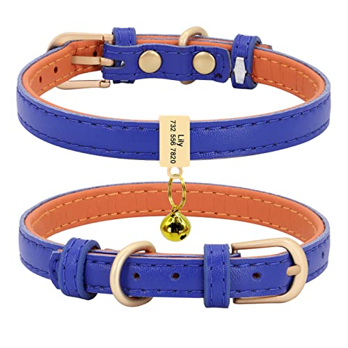 Benutzerdefiniertes Leder-Katzenhalsband Personalisiertes Kleines Hundewelpenhalsband Graviertes Katzenhaustierhalsband Einstellbar Für Chihuahua Rot XS S,dunkelblauer Block,XS von VEKETE