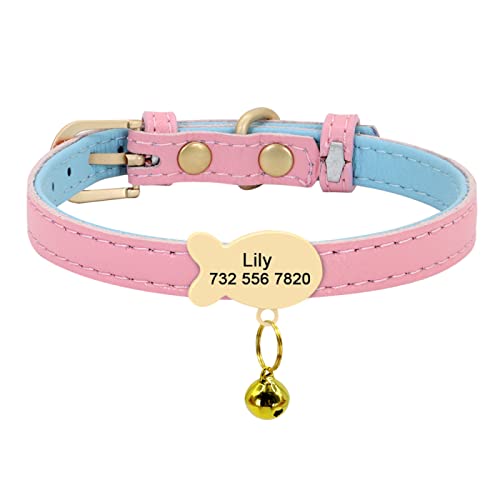 Benutzerdefiniertes Leder-Katzenhalsband Personalisiertes Kleines Hundewelpenhalsband Graviertes Katzenhaustierhalsband Einstellbar Für Chihuahua Rot XS S,rosa Fisch,S von VEKETE