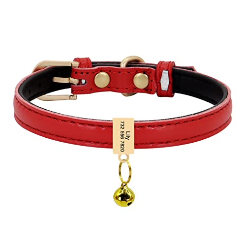 Benutzerdefiniertes Leder-Katzenhalsband Personalisiertes Kleines Hundewelpenhalsband Graviertes Katzenhaustierhalsband Einstellbar Für Chihuahua Rot XS S,roter Block,XS von VEKETE