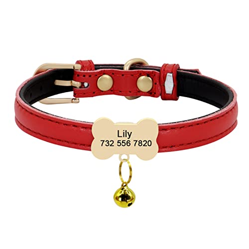 Benutzerdefiniertes Leder-Katzenhalsband Personalisiertes Kleines Hundewelpenhalsband Graviertes Katzenhaustierhalsband Einstellbar Für Chihuahua Rot XS S,roter Knochen,S von VEKETE