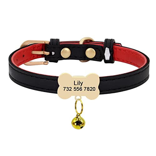 Benutzerdefiniertes Leder-Katzenhalsband Personalisiertes Kleines Hundewelpenhalsband Graviertes Katzenhaustierhalsband Einstellbar Für Chihuahua Rot XS S,schwarzer Knochen,S von VEKETE