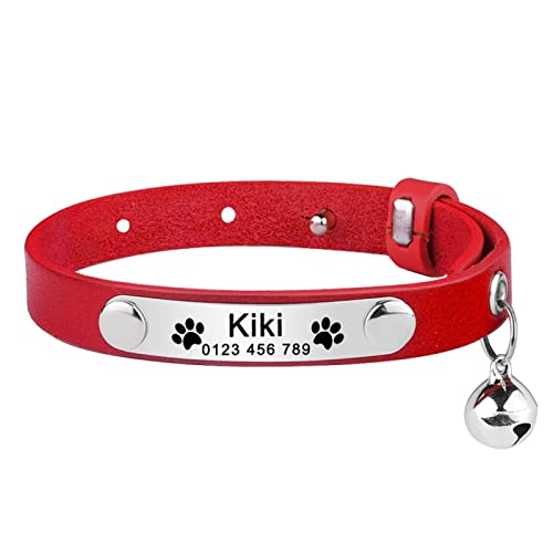 Graviertes Katzenhalsband Katzenzubehör Leder Benutzerdefiniertes Kätzchenhalsband Katzenzubehör Kleines Mittelgroßes Katzenhalsband Unisex-Haustierprodukte,Rot,S von VEKETE