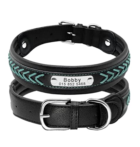 Großes Hundehalsband Leder Hundehalsband Personalisiertes Haustier ID Halsband Gepolstert Angepasst Für Mittelgroße Hunde,191 Blau,L von VEKETE