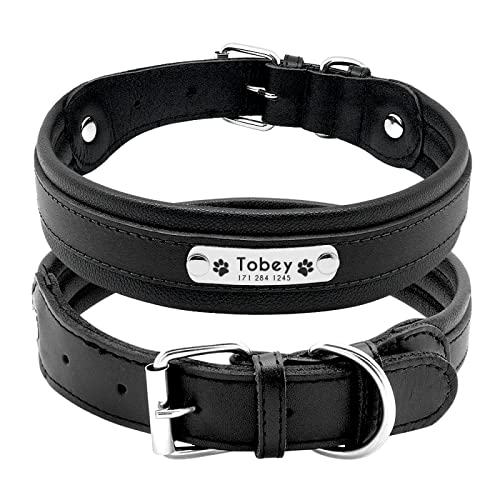 Großes Hundehalsband Leder Hundehalsband Personalisiertes Haustier ID Halsband Gepolstert Angepasst Für Mittelgroße Hunde,Schwarz,L von VEKETE