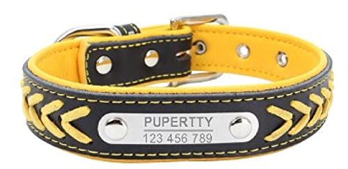 Hundehalsband Personalisierte Hundemarke Halskette Benutzerdefinierte Einstellbare Gravur Halsband Für Kleine Mittelgroße Hunde,Gelb,S von VEKETE