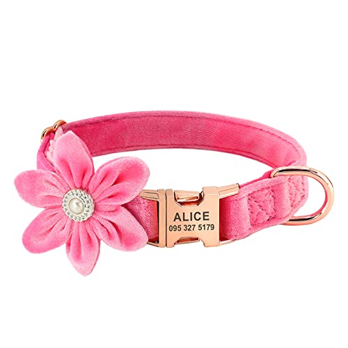 Hundehalsband Personalisiertes Weiches Fleece-Hundehalsband Graviertes Welpen-Katzen-ID-Tag Namensschild Halsbänder Für Kleine,Mittelgroße Und Große Hunde,Rosa,S von VEKETE