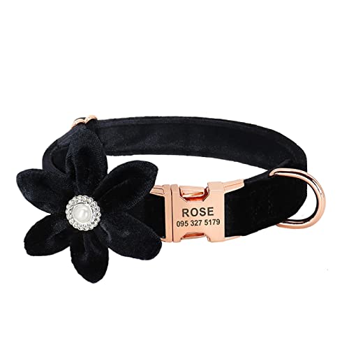 Hundehalsband Personalisiertes Weiches Fleece-Hundehalsband Graviertes Welpen-Katzen-ID-Tag Namensschild Halsbänder Für Kleine,Mittelgroße Und Große Hunde,Schwarz,L von VEKETE