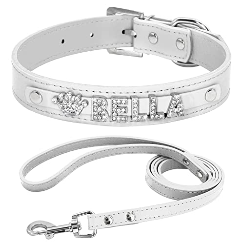 Niedliches Personalisiertes Hunde-Katzen-Halsband,Verstellbares Welpen-Kätzchen-Halsband,Benutzerdefinierte Halskette,Chihuahua-Haustierzubehör,Weiß,M von VEKETE