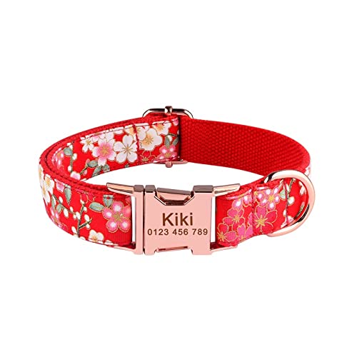 Nylon-Namensschild Hundehalsband Gravierte Haustierinformationen Hundehalsband Welpe Klein Groß Mittel Bedruckter Anhänger,Sakura,M von VEKETE