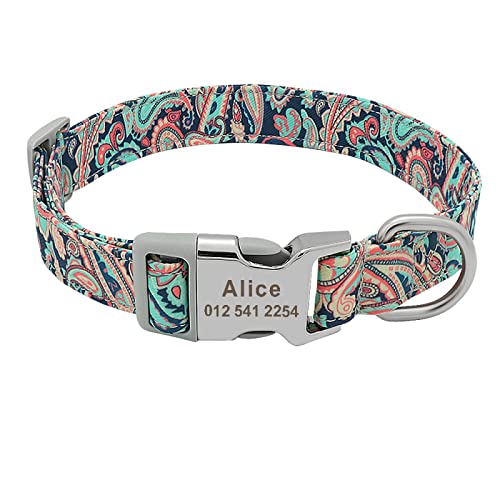 Personalisiertes Hundehalsband Aus Nylon Mit Blumengravur Für Welpen,Personalisierte Namenshalsbänder Für Kleine,Mittelgroße Hunde,Pitbull,Grün 6,L von VEKETE