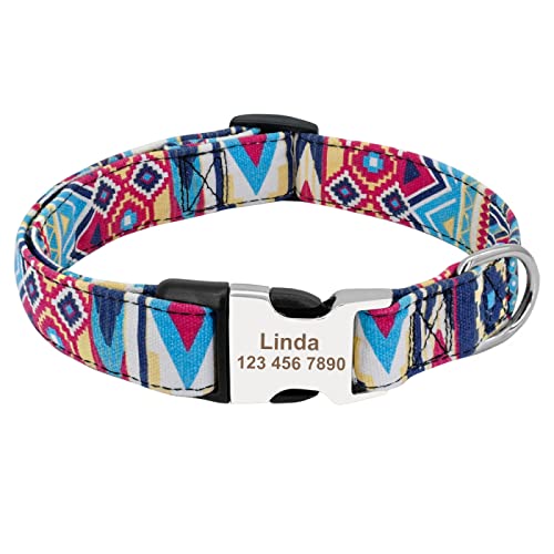 Personalisiertes Hundehalsband Personalisiertes Hundehalsband Aus Nylon,Verstellbar,Graviert,Mit Namensschild,ID-Halsbänder Für Kleine Und Große Hunde,LBlau,L von VEKETE