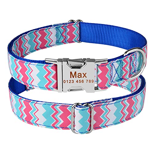 Personalisiertes Hundehalsband Stoff ID Namensschild Schnalle Angepasst Gravierter Welpe S M L Hund Haustiername Welpeninformationen,Hundehalsband D,L 37-60cm von VEKETE