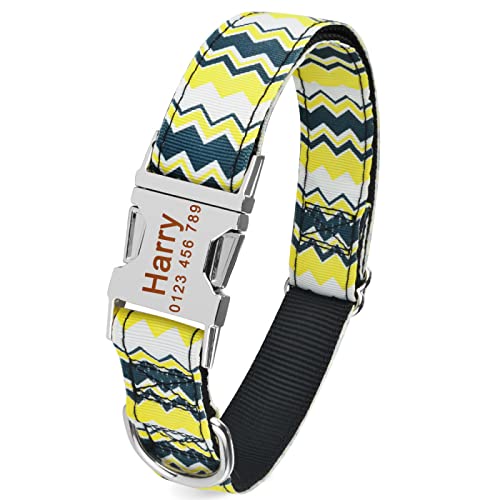 Personalisiertes Hundehalsband Stoff ID Namensschild Schnalle Angepasst Gravierter Welpe S M L Hund Haustiername Welpeninformationen,Hundehalsband E,M 32-50cm von VEKETE