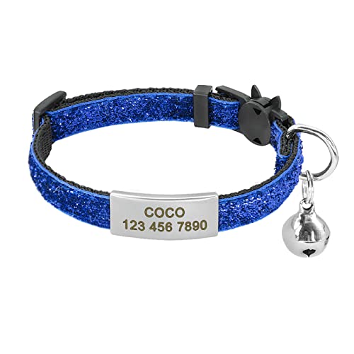 Personalisiertes Katzenhalsband Bling Puppy Kitten ID Tag Collars Bell Safety Custom Graviertes Namensschild Für Kleine Hunde Katzen,Blue,XS von VEKETE