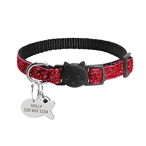 Release Cat Puppy Tag Collar Set Personalisiertes Nylon-Kätzchenhalsband Mit Gravur Für Kleine Haustiere,Kätzchen,1 cm Breite,Rot,18 Bis 27cm von VEKETE