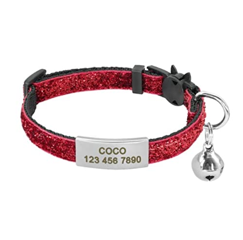 Release Cat Puppy Tag Collar Set Personalisiertes Nylon-Kätzchenhalsband Mit Gravur Für Kleine Haustiere,Kätzchen,1 cm Breite,Rot 2,18 Bis 27cm von VEKETE