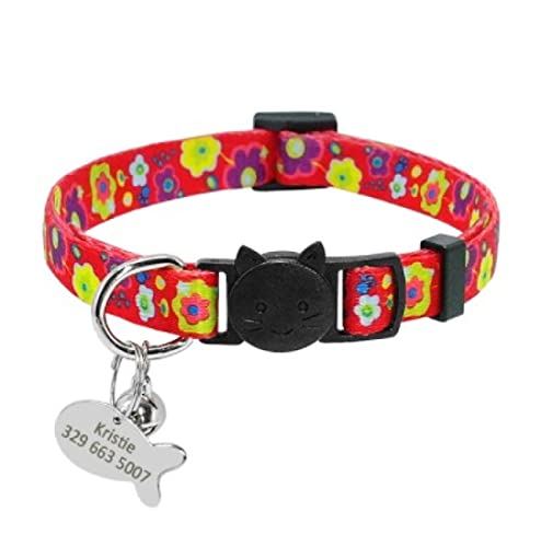 Release Cat Puppy Tag Collar Set Personalisiertes Nylon-Kätzchenhalsband Mit Gravur Für Kleine Haustiere,Kätzchen,1 cm Breite,rot 3,18 Bis 27cm von VEKETE