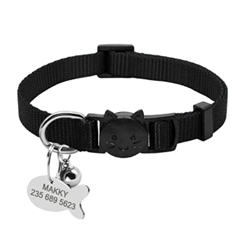 Release Cat Puppy Tag Collar Set Personalisiertes Nylon-Kätzchenhalsband Mit Gravur Für Kleine Haustiere,Kätzchen,1 cm Breite,schwarz 4,18 Bis 27cm von VEKETE