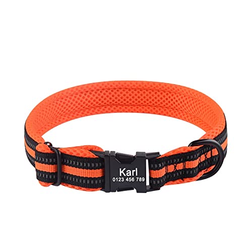 Verstellbares,Atmungsaktives Hundehalsband Aus Netzstoff,Graviertes Hundehalsband,Benutzerdefinierter Welpe,Klein,Mittel,Groß,Unisex,Orange,M von VEKETE