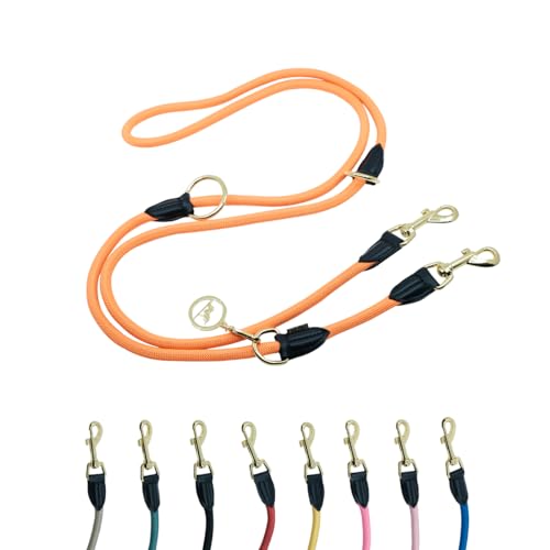 Hundeleine 2m VELVETIER® verstellbar für große & mittelgroße Hunde | Paracord Führleine | Nylon Doppelleine mit 2 Karabiner (Neon Orange, 2.2 m x 1.1 cm) von VELVETIER