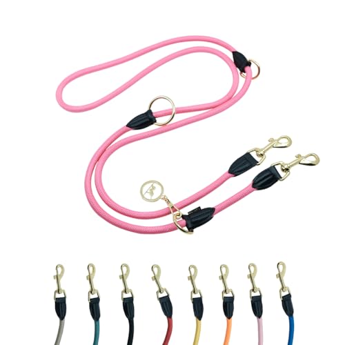 Hundeleine 2m VELVETIER® verstellbar für große & mittelgroße Hunde | Paracord Führleine | Nylon Doppelleine mit 2 Karabiner (Neon Pink, 2.2 m x 1.1 cm) von VELVETIER