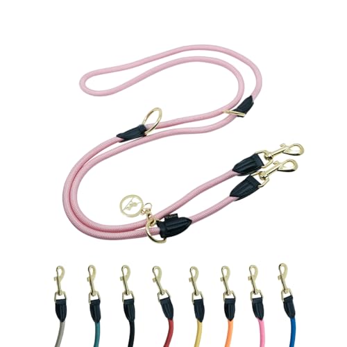 Hundeleine 2m VELVETIER® verstellbar für große & mittelgroße Hunde | Paracord Führleine | Nylon Doppelleine mit 2 Karabiner (Rose (Rosa), 2.2 m x 1.1 cm) von VELVETIER