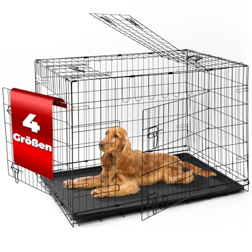 Hundetransportkäfig 3- türig, S-M-L-XL Hundetransportbox, Tiertransportbox, Hundebox, Hundekäfig, Auto Transportkäfig, Tier Reisebox Drahtkäfig für Hunde Welpe faltbar Schwarz von VENDOMNIA