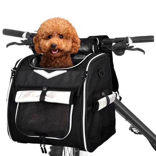 VENFOREST Hunde-Fahrradkorb, faltbar, groß, wasserdicht, Haustier-Rucksack, Hunderucksack für kleine Hunde, Katzen, Welpen (schwarz) von VENFOREST