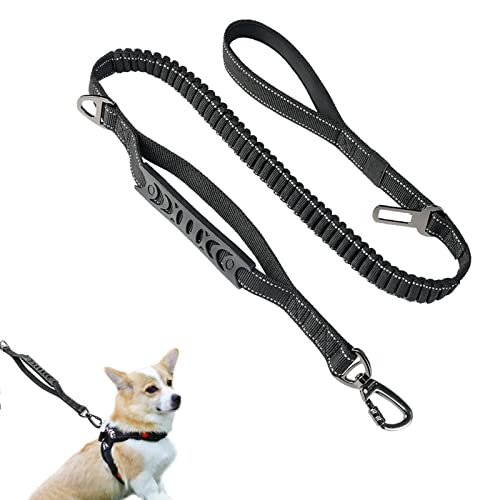 2-in-1-Gurtband für Haustiere, für Hundefahrzeuge, einziehbares Nylongewebe, Fesseln, Auto-Leine mit Doppelgriff-Traktionsseil von VENTDOUCE