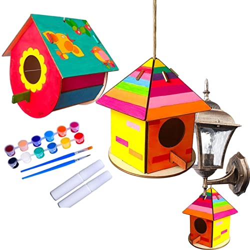 -Vogelhaus-Kit - hölzernes handgemachtes Vogelnest | 2er-Set zum Bauen und Bemalen von Kunst- und Malspielzeug aus Holz für Kinder und Erwachsene von VENTDOUCE