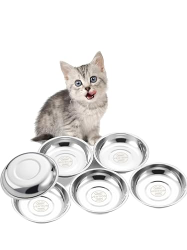 VENTION Kleine flache Futternäpfe für Katzen, Außendurchmesser 14,6 cm, Schnurrhaar, Müdigkeit, Katzennapf aus Edelstahl für Indoor-Katzen, Set mit 6 Ersatz-Katzennäpfen 320 ml für erhöhte Station von VENTION