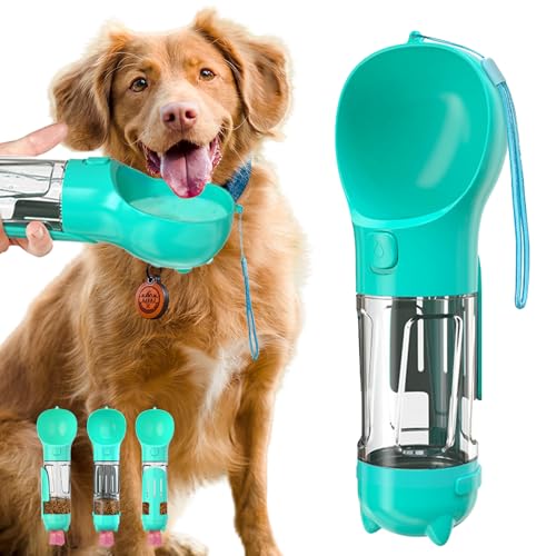 Tragbare 300 ml Hunde-Wasserflasche mit Hundekotbeutel, Wasserflasche mit Futterbehälter (Seeblau, 300 ml) von VERABE