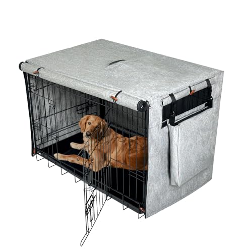 VERABE 600D Abdeckung für Hundekäfige, wasserdichte Haustierhüttenabdeckung mit Aufbewahrungstasche, passend für 121,9 cm Drahtkäfig-Hundekäfig, 121,9 cm, Grau von VERABE