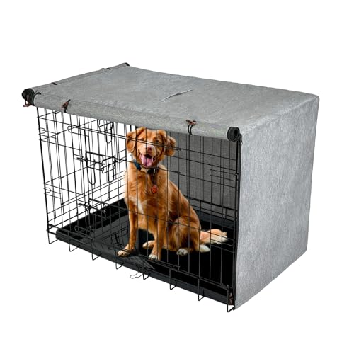 VERABE Abdeckung für Hundekäfige, 600D Oxford-Gewebe, belüftete Abdeckung für Hundekäfig, passend für 121,9 cm große Hundekäfige, Grau (nur Abdeckung) von VERABE