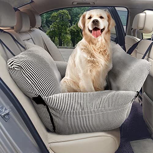 VERCART Hunde Autositz für Mittlere Hunde Kleine Hunde Rücksitz Autositz Sicherheits Autositz Bett für mit Clip-on-Sicherheitsleine Tasche Braune Streifen 76 * 52 * 40cm von VERCART