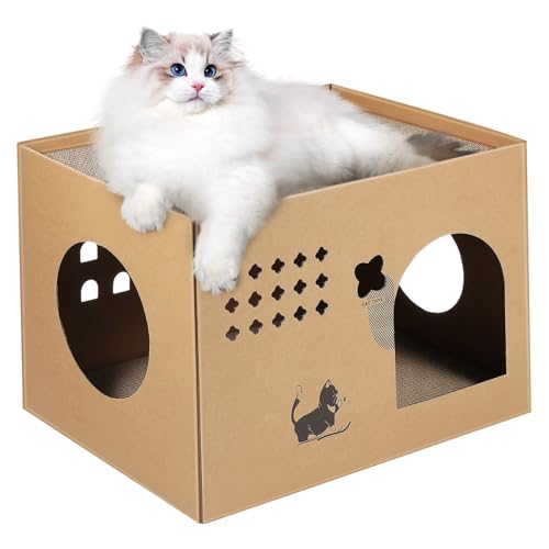 VERDANVERSE Katzenvilla Katzenhaus Im Freien Katze Für Wohnungskatzen Katzenkratzbrett Katzenbett Kratzbaum Für Wohnungskatzen Katzen-kratzunterlage Katzenspielzeug Katzenbaum Wellpapier Beige von VERDANVERSE