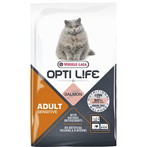 VERSELE LAGA – Trockenfutter für Katzen Opti Life Sensitive – Futter für ausgewachsene Katzen ohne Getreide – mit Lachs – 7,5 kg von Versele-Laga